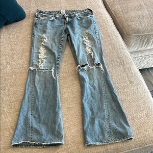 True Religion Joey Blue Distressed Flare Jeans
